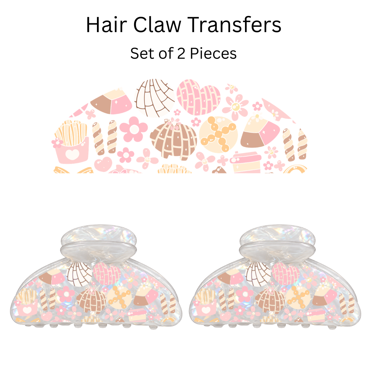 Cute Mexican Snacks UV DTF Transfer for 3.19” Claw Clip (Set of 2)