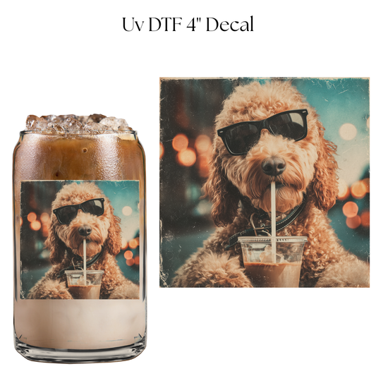 Doodle Drinking Iced Coffee 4” UV DTF Cup Decal