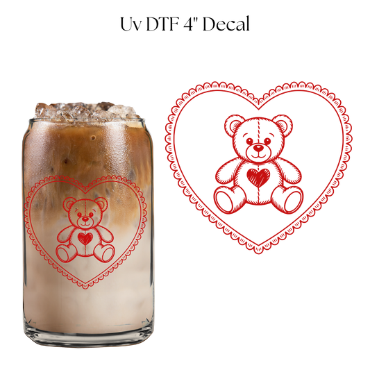 Red Heart Bear  4” UV DTF Decal