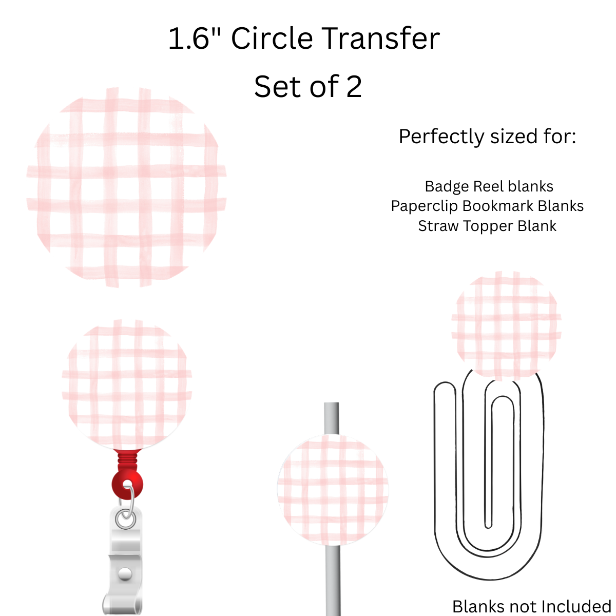 Pink Gingham 1.6” UV DTF Transfer Set of 2