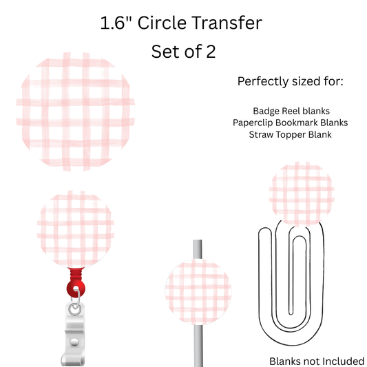Pink Gingham 1.6” UV DTF Transfer Set of 2