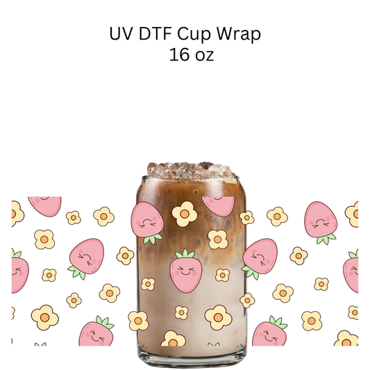 Happy Strawberries UV DTF Cup Wrap