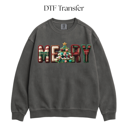 Merry Faux Patch DTF Transfer