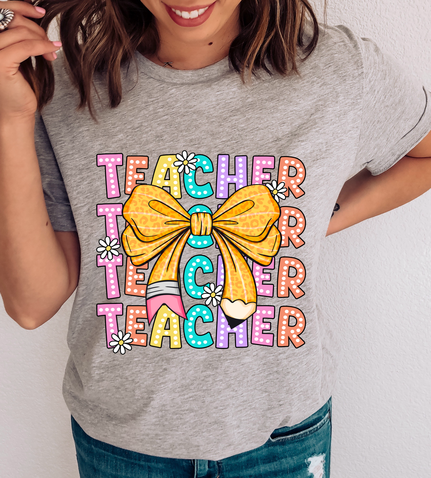 Teacher Yellow Bow DTF