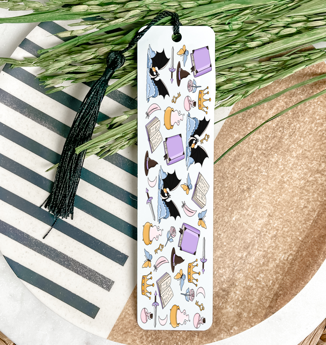 Purple Book & Dragon UV DTF Bookmark DOUBLE SIDED