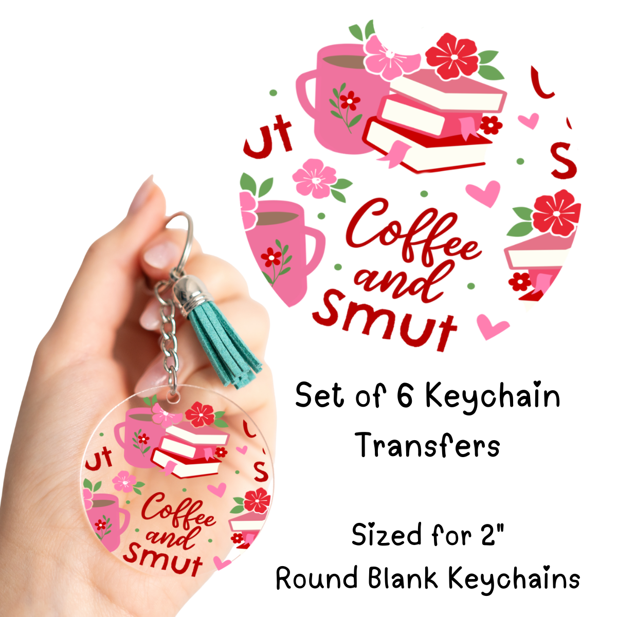 Coffee and Smut Red and Pink Round Keychain Transfer