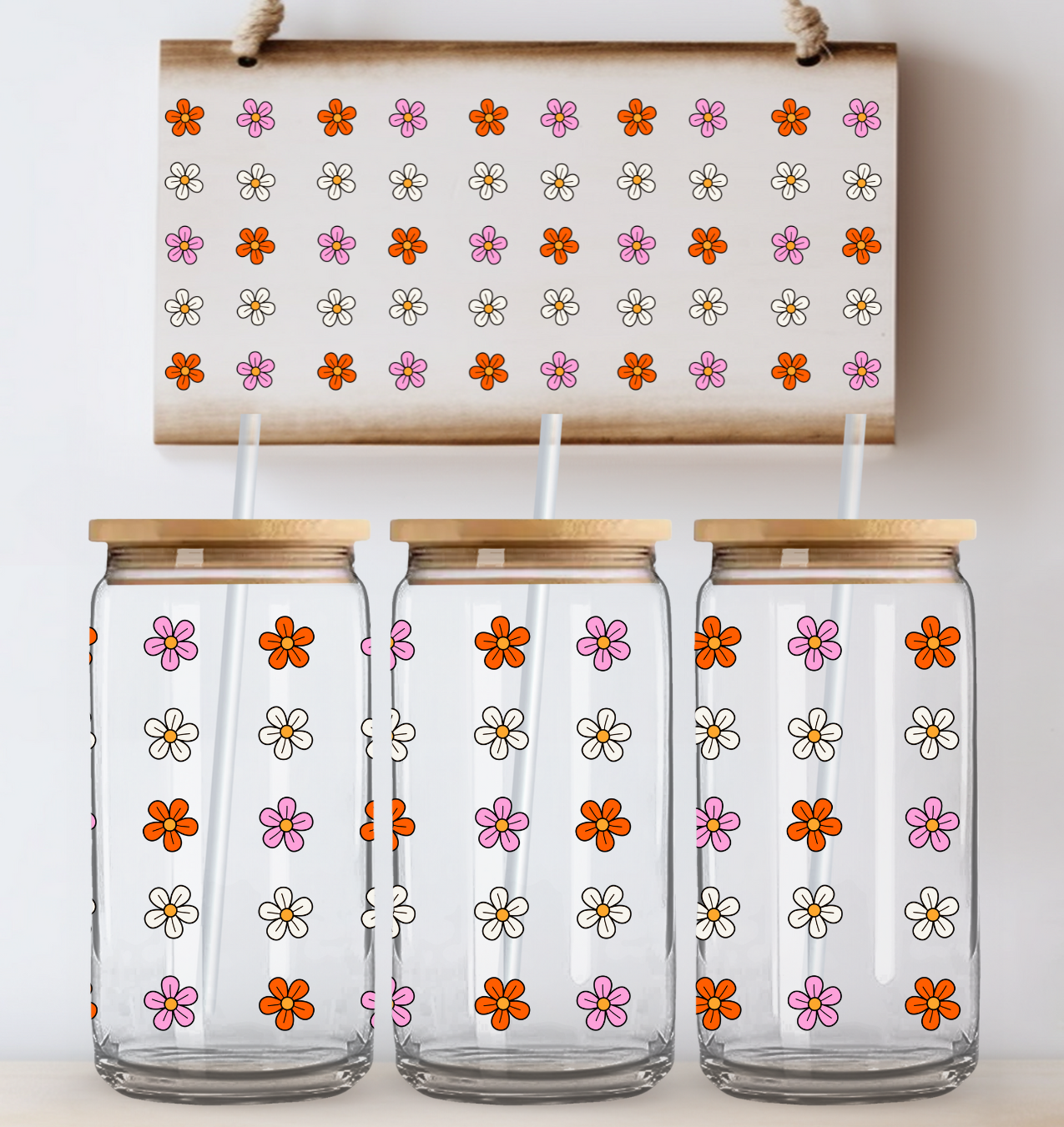 Orange Pink and White Flowers UV DTF Wrap