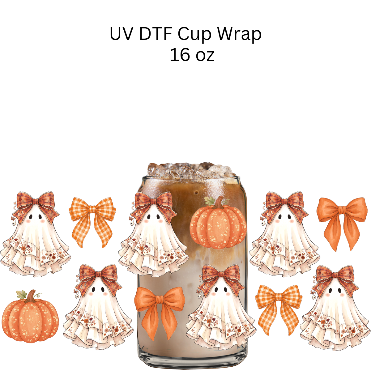 Fall Bows and Ghosties UV DTF Cup Wrap
