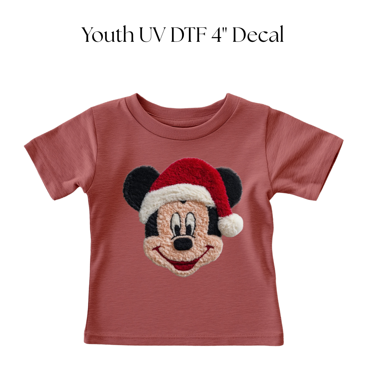 YOUTH Santa Hat Mouse Face Faux Patch DTF Transfer
