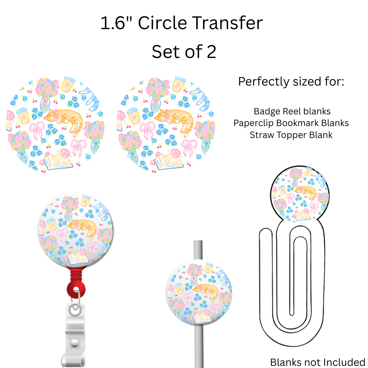 Blue and Orange Cat 1.6” UV DTF Transfer Set of 2