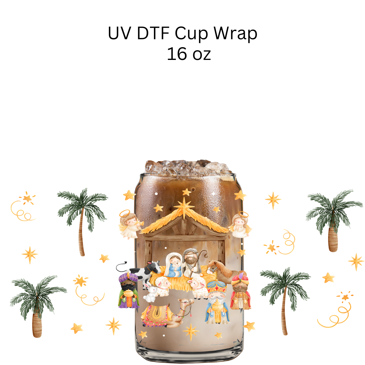 Nativity Palm Trees UV DTF Cup Wrap
