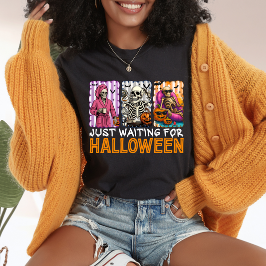 Just Waiting For Halloween Skeleton DTF TRANSFER