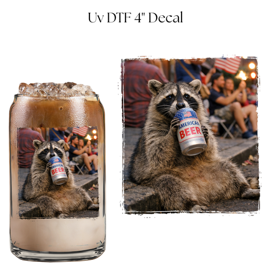 Raccoon American Drink 4” UV DTF Cup Decal