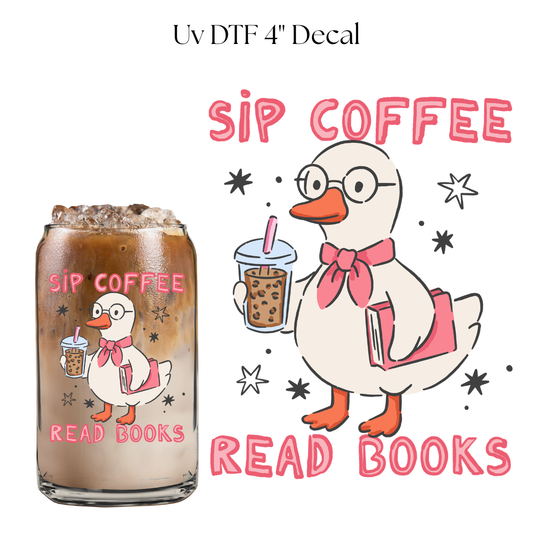 Sip Coffee Read Books 4” UV DTF Cup Decal
