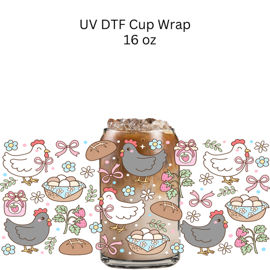 Black and White Hens UV DTF Cup Wrap