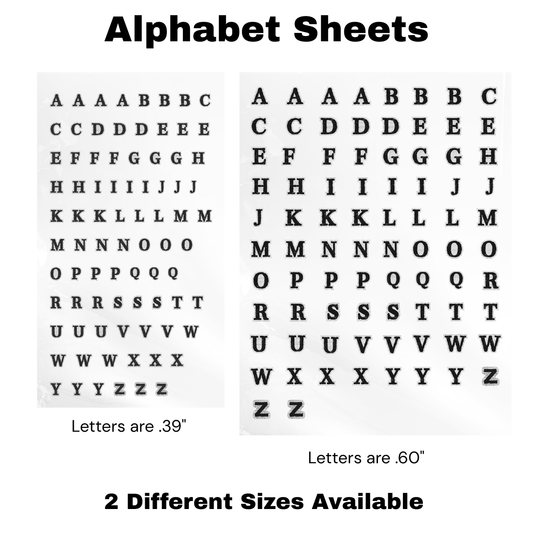 Black Letters Newspaper Back Distressed Alphabet Sheet UV WRAP (TWO different Sizes)