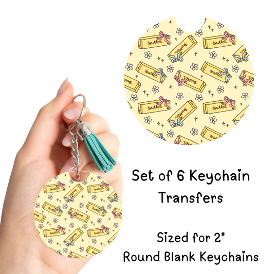 Butter Floral Round Keychain Transfer Set of 6
