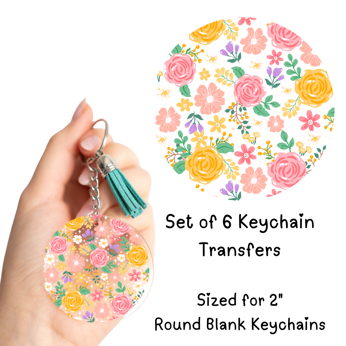 Bright Flowers Round Keychain Transfer