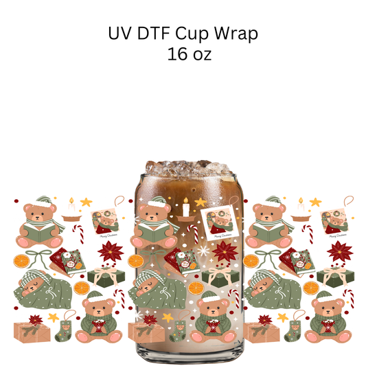 Sleepy Christmas Bear UV DTF Cup Wrap