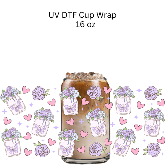 Purple Butterfly Flower Vase UV DTF Cup Wrap