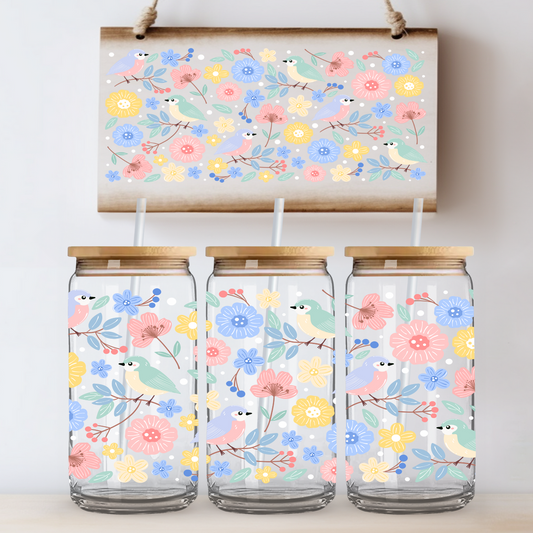 Floral Birds UV DTF Cup Wrap