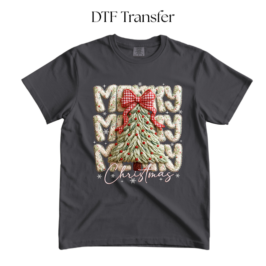 Merry Christmas Tree Faux Yarn DTF Transfer