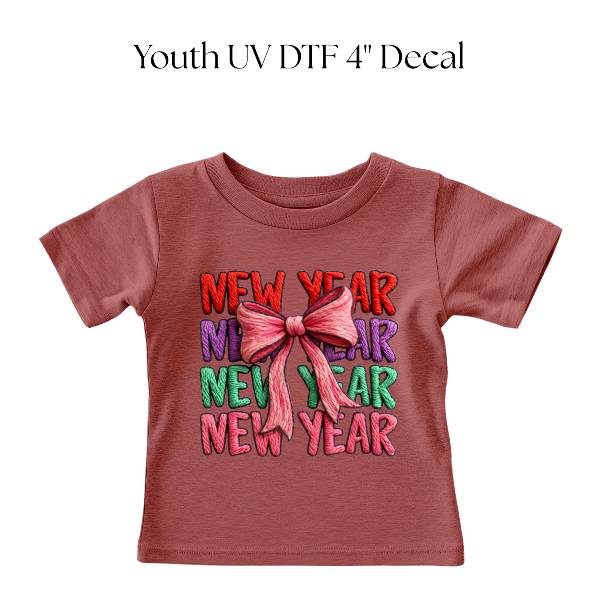 Youth New Year Bow Faux Embroidery DTF Transfer