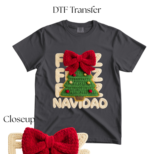 Feliz Navidad Tree Faux Yarn DTF Transfer