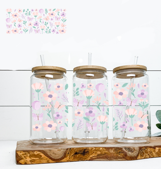 Pastel Pink & Purple Flowers/Butterflies UV DTF Wrap DOUBLE SIDED