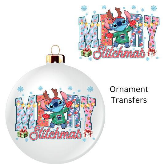 Blue Alien Christmas Ornament Transfer UV DTF
