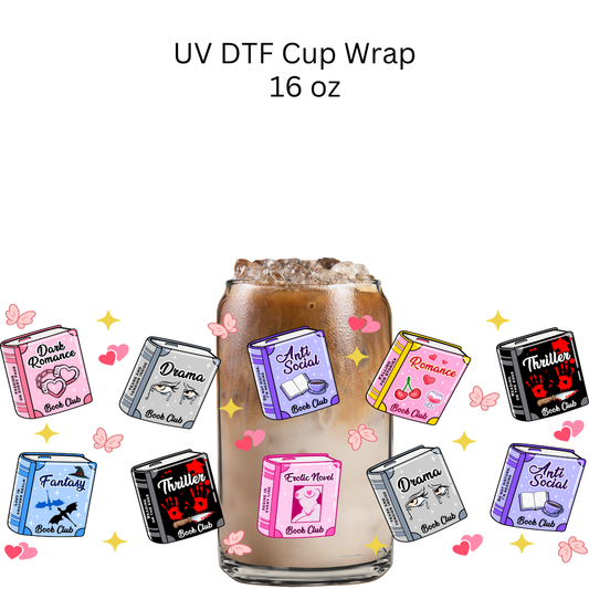 Book Genres UV DTF Cup Wrap