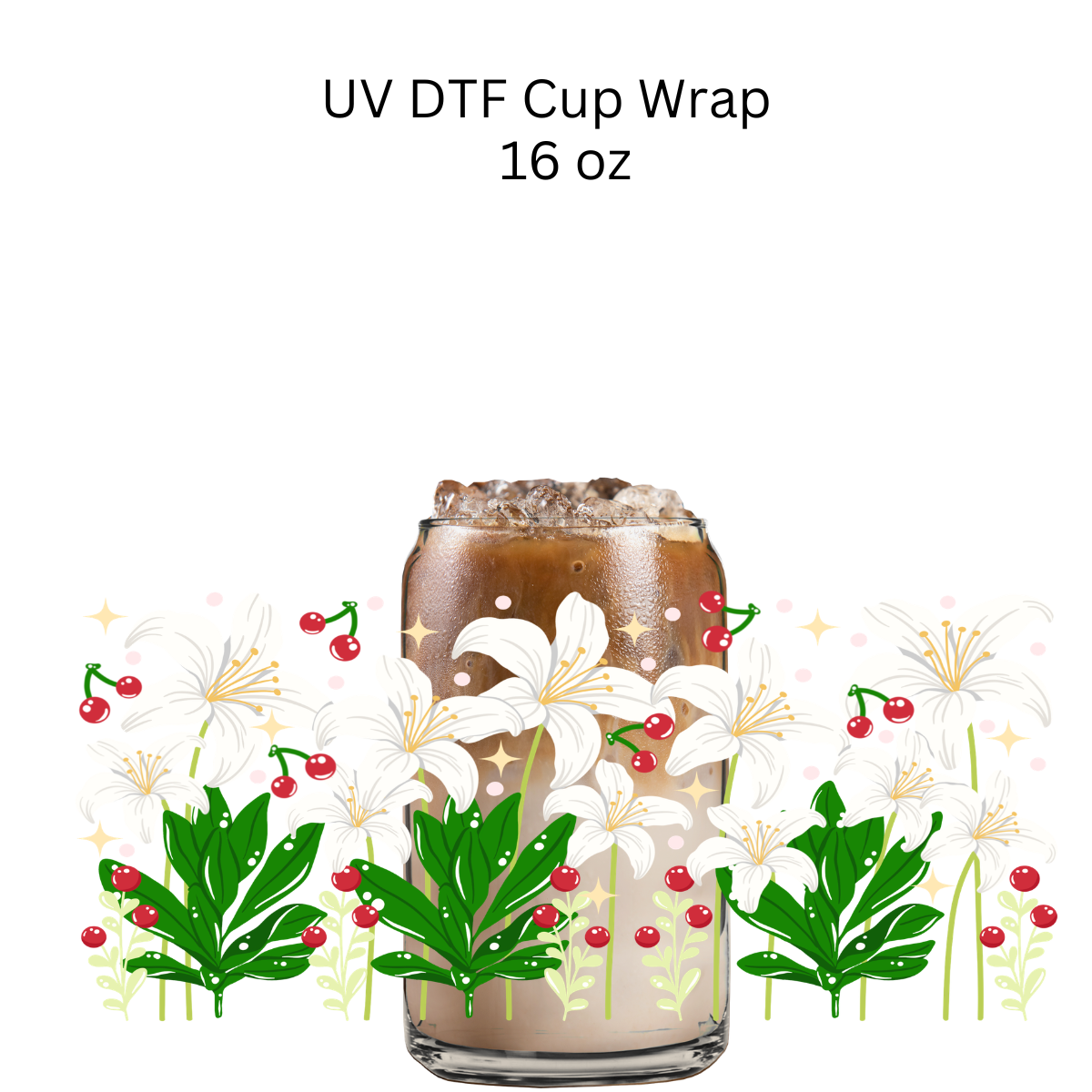 White Flowers UV DTF Cup Wrap