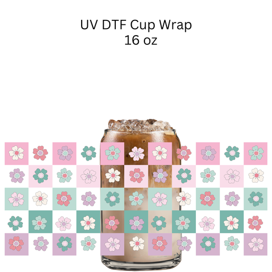 Purple Square Flowers UV DTF Cup Wrap