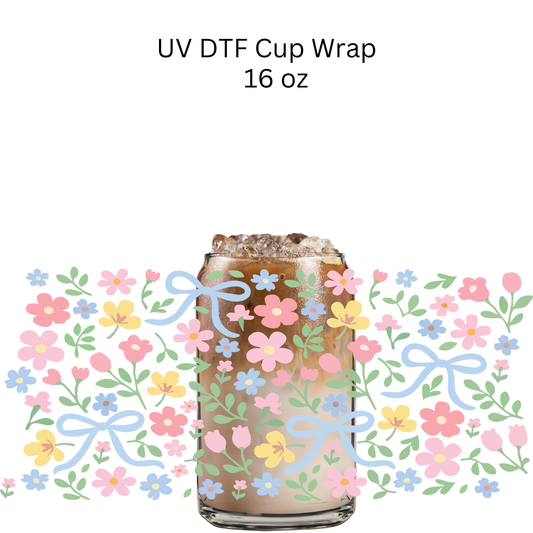 Flowers and Blue Bows UV DTF Cup Wrap