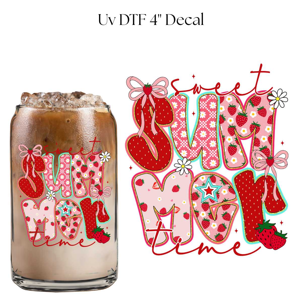 Sweet Summer Time Strawberries 4” UV DTF Cup Decal