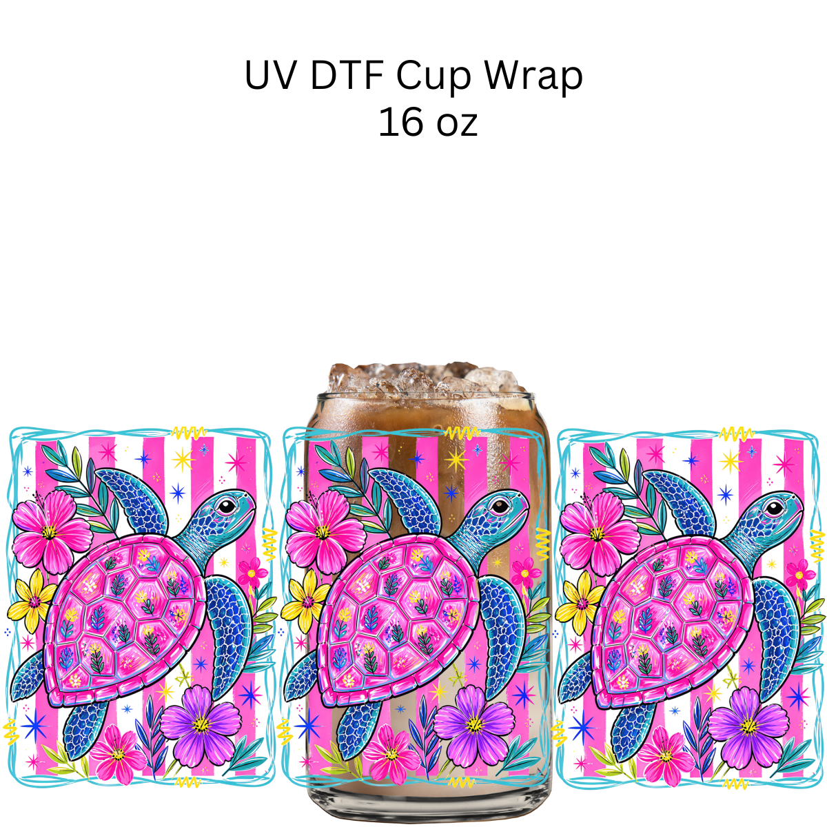 Bright Pink Turtles UV DTF Cup Wrap