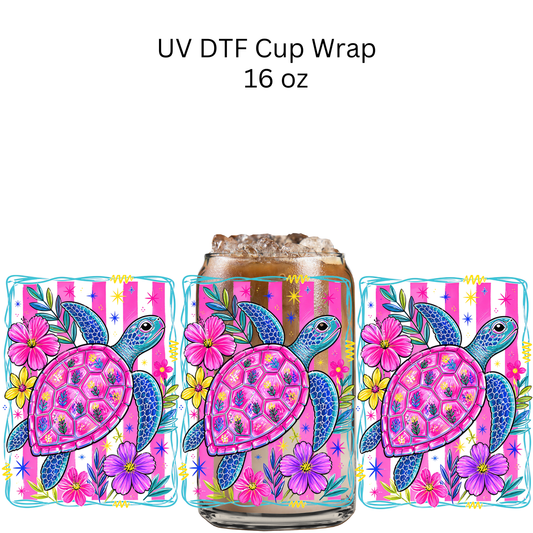 Bright Pink Turtles UV DTF Cup Wrap