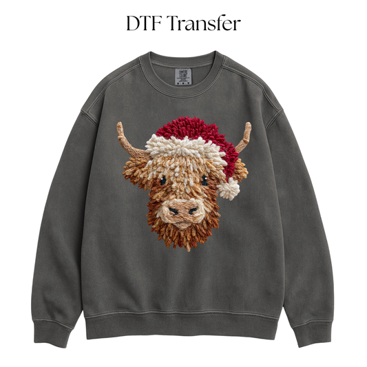 Christmas Cow Face Faux Yarn DTF Transfer