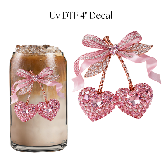 Sparkly Heart Cherries 4” UV DTF Decal
