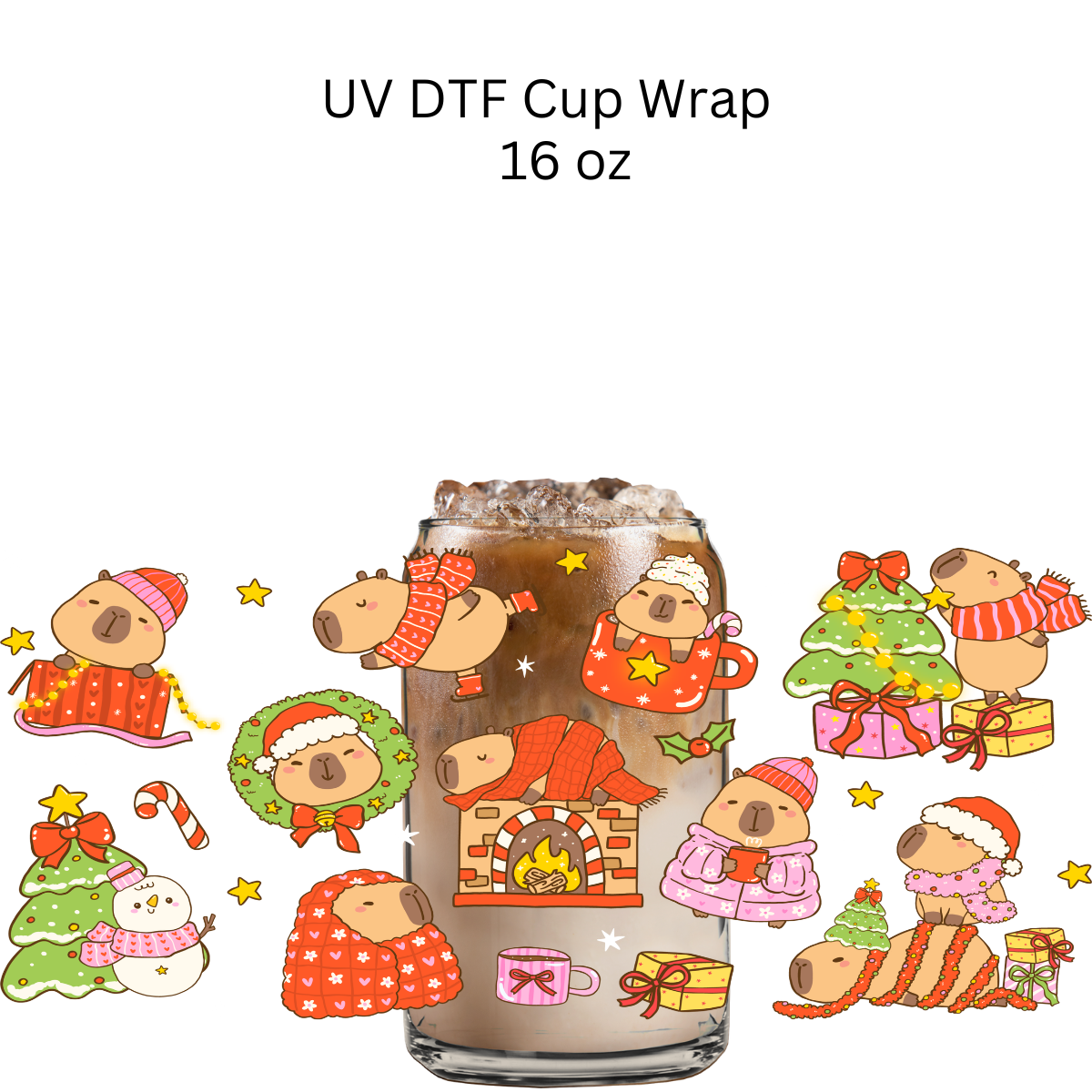 Christmas Capybara UV DTF Cup Wrap