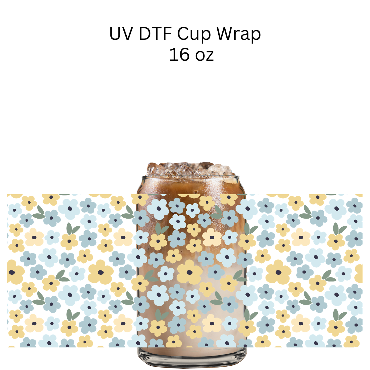 Yellow Blue Flowers UV DTF Cup Wrap