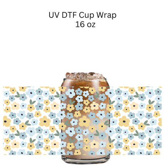 Yellow Blue Flowers UV DTF Cup Wrap