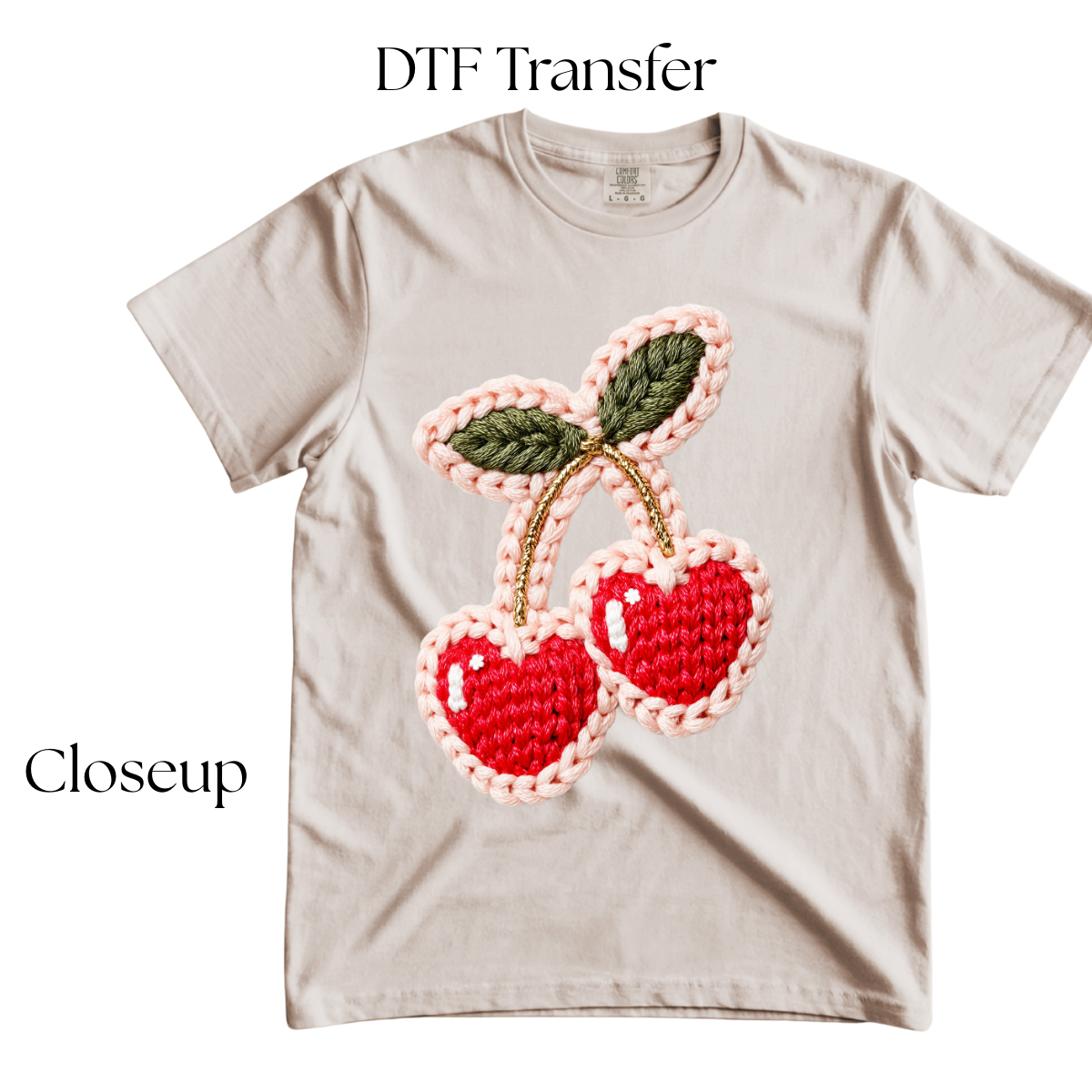 Cherry Hearts Faux Yarn DTF Transfer