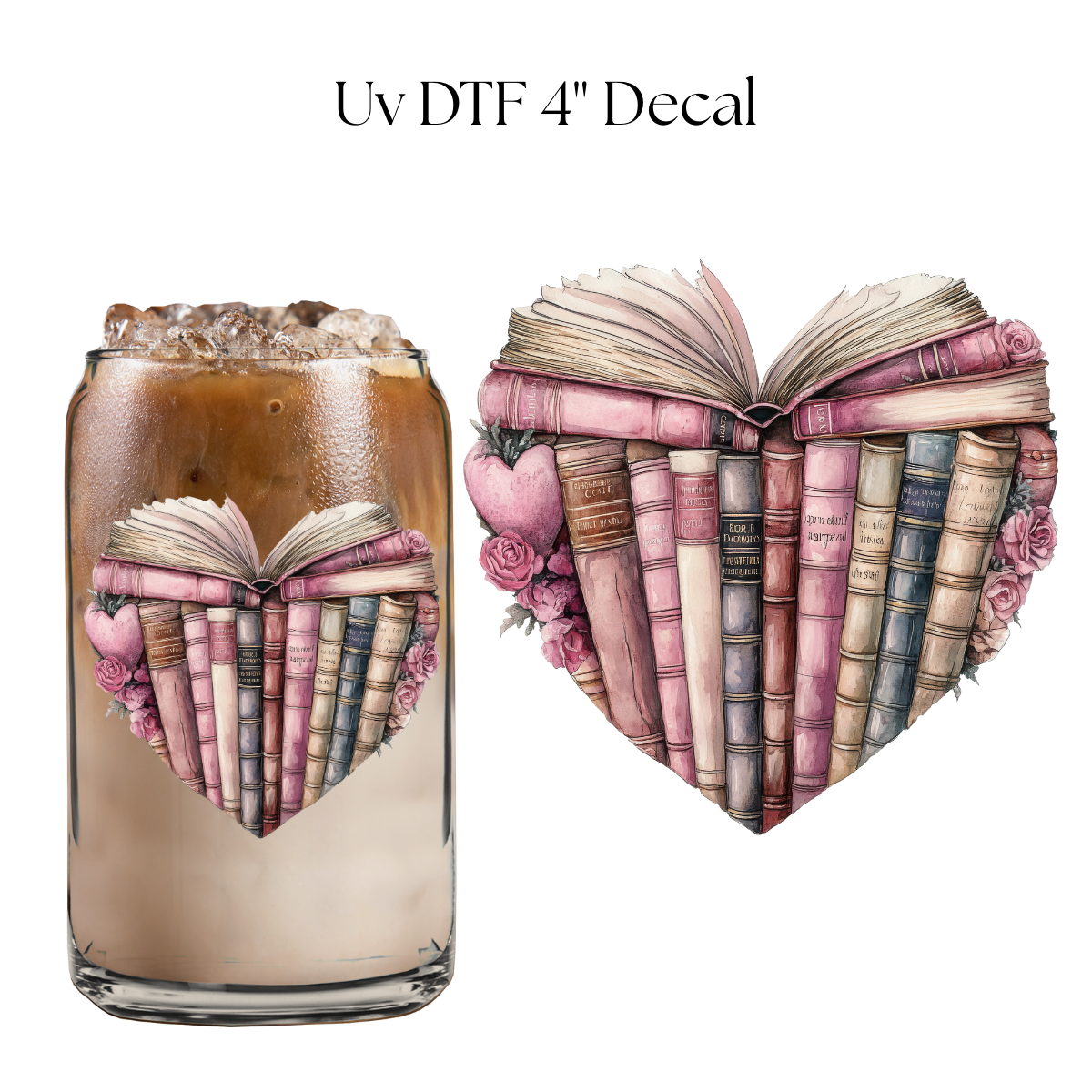 Books Heart 4” UV DTF Decal