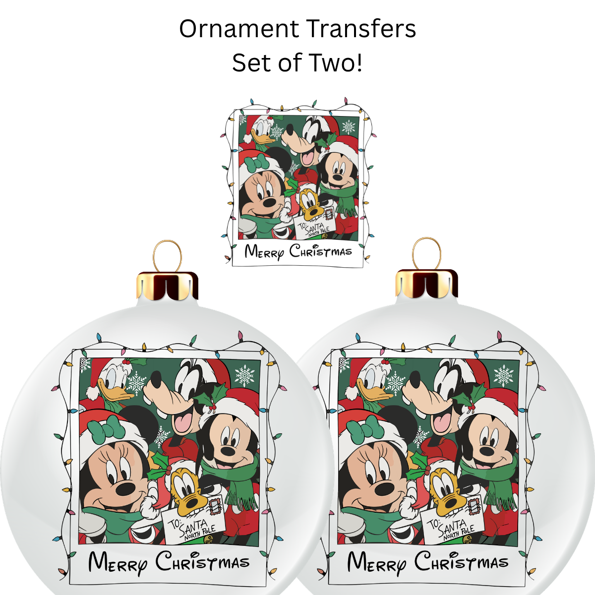Polaroid Mouse Christmas Ornament Transfer UV DTF (Set of 2)