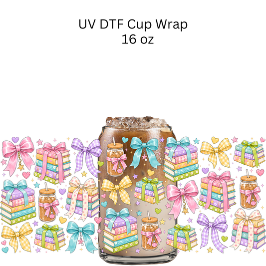 Iced Coffee, Books and Bows UV DTF Cup Wrap
