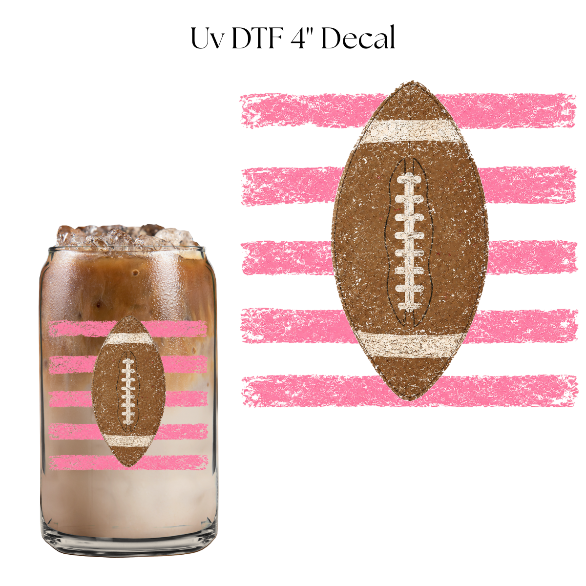 Pink Stripes Football 4” UV DTF Cup Decal