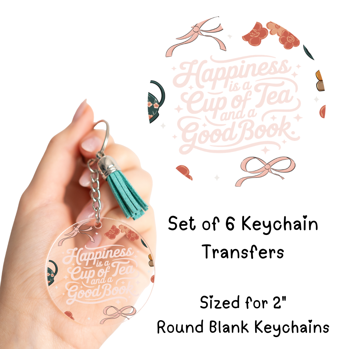 Happiness Is a Cup of Tea Keychain Transfer Set of 6