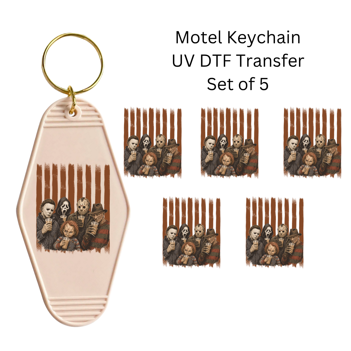 Horror characters drinking coffee Set of 5 Keychain Transfers