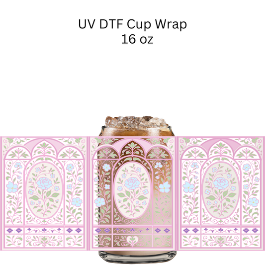 Pink Rose Tile UV DTF Cup Wrap
